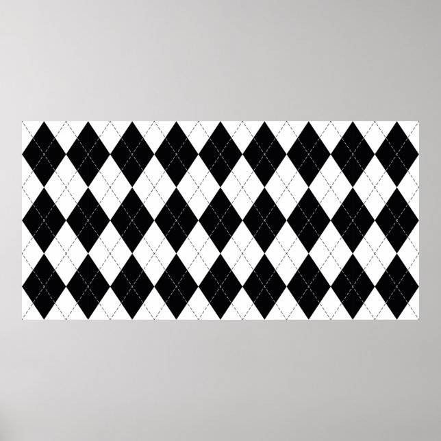 Poster Padrão de argyle sem soldadura em preto e branco.  (Frente)