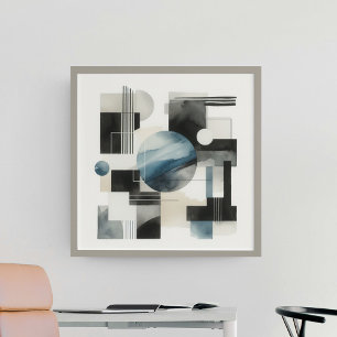 Poster Padrão de Arte Abstrata Preto Bege Azul Cinza Escu