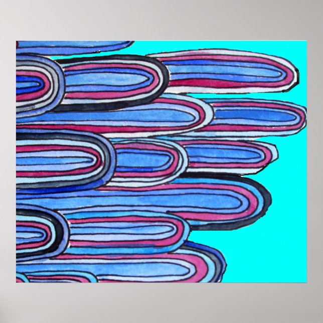 Poster Padrão de arte azul do Ocean Waves aqua (Frente)