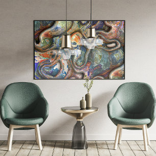 Poster Padrão de arte de ondas marmoradas futuristas retr