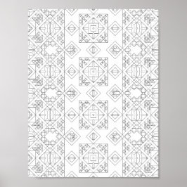 Poster Padrão de Arte de Página para Colorir de Azulejo d
