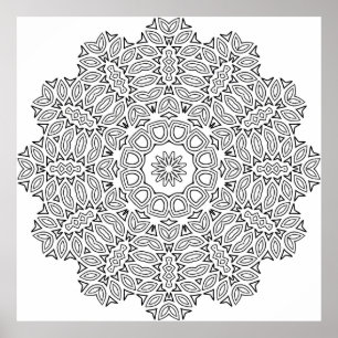 Poster Padrão de Arte de Página para Colorir Mandala de F