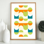 Poster Padrão de Arte Mosaica Onda de Abstrato de Meio Cí<br><div class="desc">Linda laranja contemporânea, creme de marfim, branco, verde limão e azul verde verde esverdeado, metade dos círculos geométricos e dos quadrados. Design de minimalismo elegante, na moda e eclético para o motif artístico, estilo de arte retrô vintage ou amante do motif digital abstrato. Combine este design com as cores do...</div>