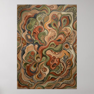 Poster Padrão de Arte Orgânica Abstrata Giratória Psicodé