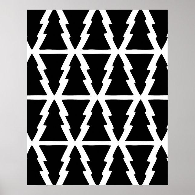 Poster Padrão de árvore de Natal preto e branco minimalis (Frente)