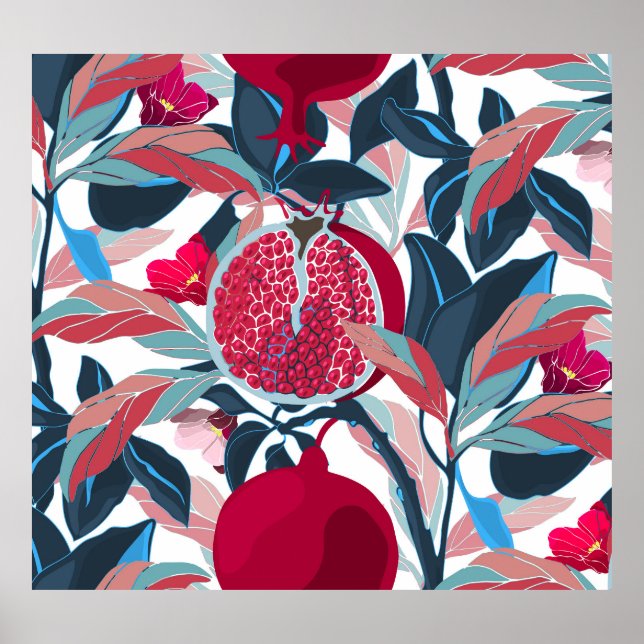 Poster Padrão de Árvore de Pomegranato de Arte (Frente)
