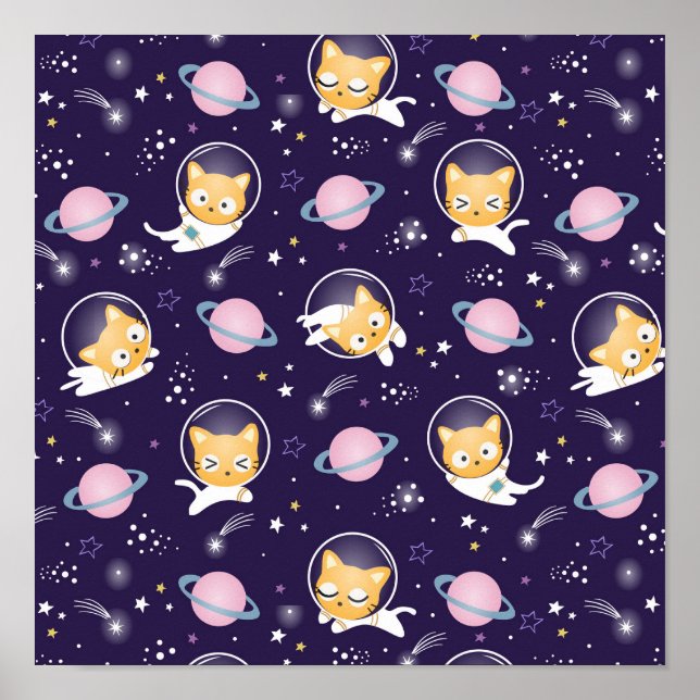 Poster Padrão de Astronautas de Gato Gato-Gato (Frente)