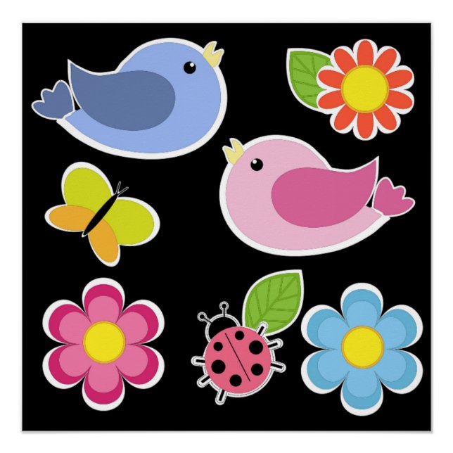PÔSTER PADRÃO DE AVES E FLORES (Frente)