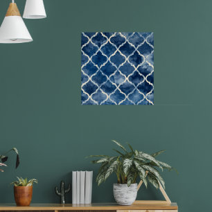 Poster Padrão de Azulejo Árabe - Arte Geométrica Azul