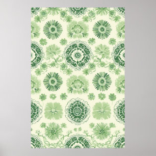Poster Padrão de Azulejo Botânico Verde Inspirado na Vitó