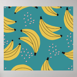 Poster Padrão de banana da safra, fundo azul.
