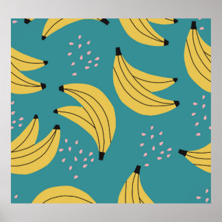 Poster Padrão de banana da safra, fundo azul.
