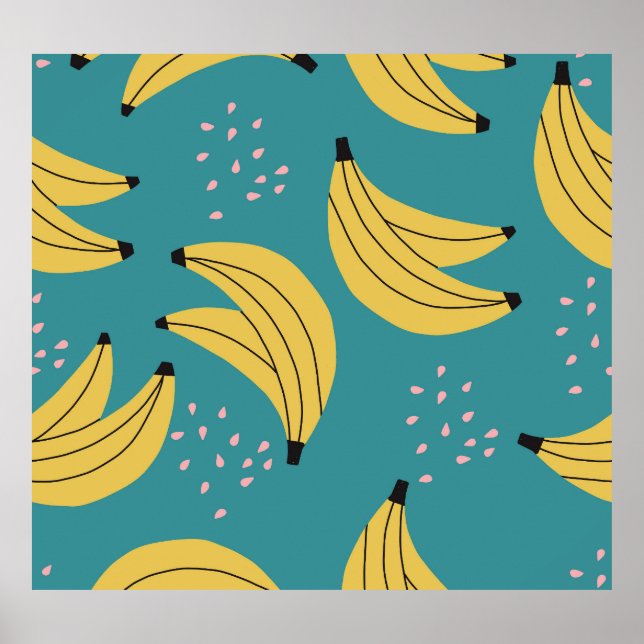 Poster Padrão de banana da safra, fundo azul. (Frente)