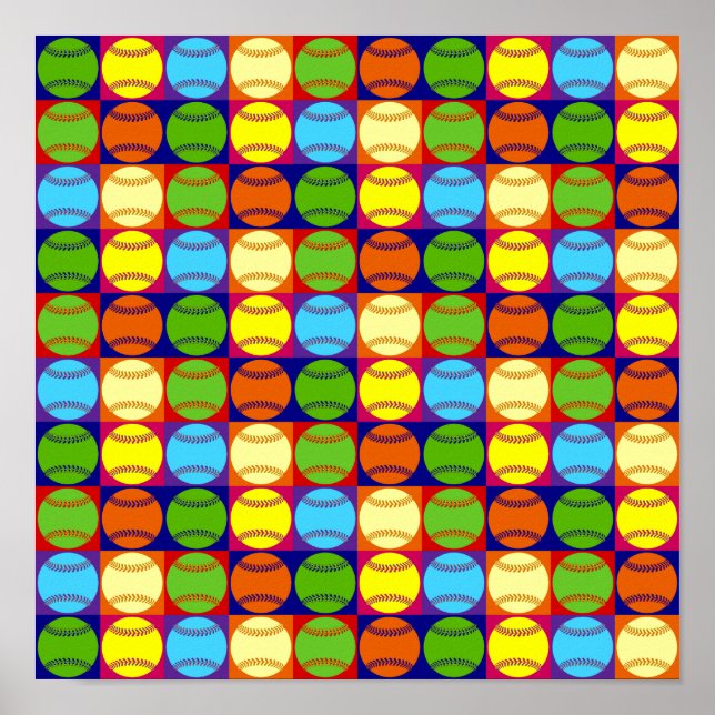 Pôster Padrão de Baseballs da pop Art (Frente)