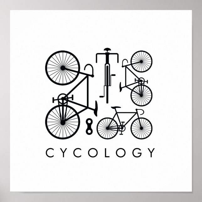 Poster Padrão de Bicicleta Preto e Branco Moderno (Frente)