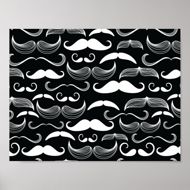 Pôster Padrão de bigode preto e branco do Hipster de tend (Frente)