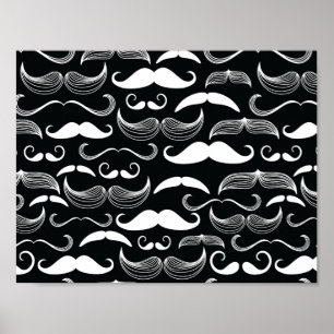 Pôster Padrão de Bigode Preto e Branco Hipster da Moda