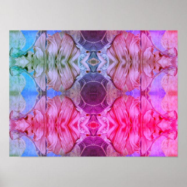 Poster Padrão de Boho Floral Rosa-Rosa Cinza-abstrato (Frente)