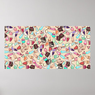 Poster Padrão de bolo de rabisco sem costura. Desenho ma