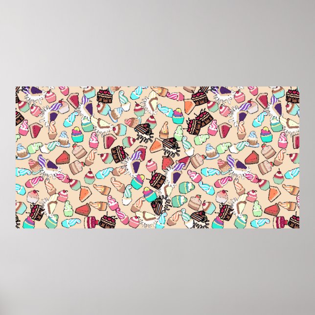 Poster Padrão de bolo de rabisco sem costura. Desenho man (Frente)