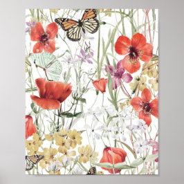 Poster Padrão de borboleta e flor, desenho botânico] 