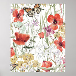 Poster Padrão de borboleta e flor, desenho botânico] 