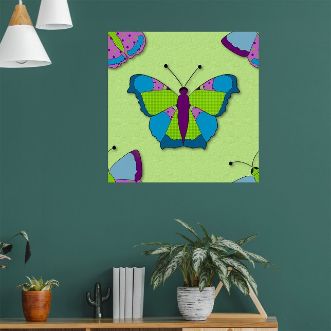 Poster Padrão de Borboleta em Remendo sobre Verde (Criador carregado)