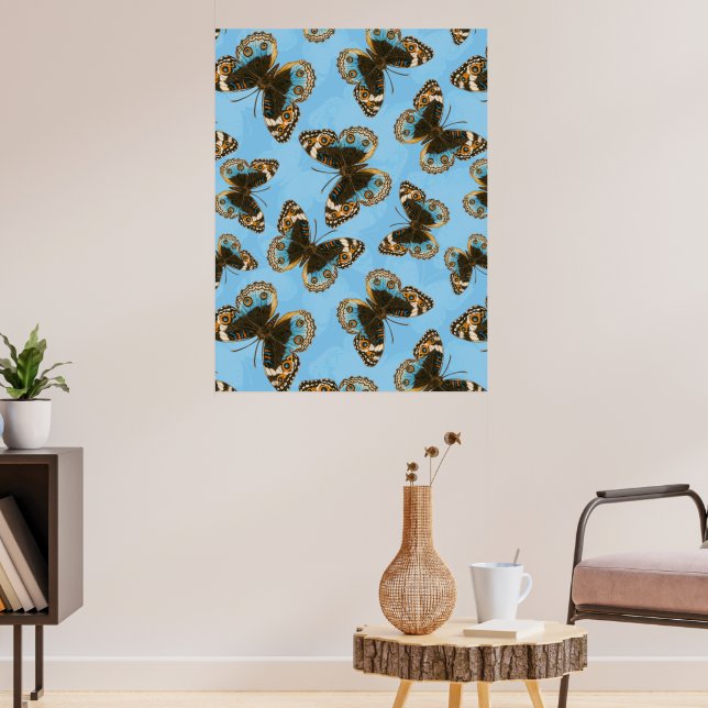 Poster padrão de borboleta pansy azul (Sala de Estar 3)