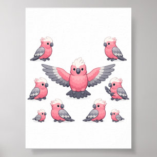 Poster Padrão de Cacatua Galah Rosa Papagaio Engraçado Pá