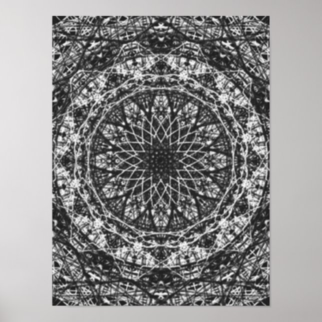 Pôster padrão de caleidoscópio branco preto (Frente)