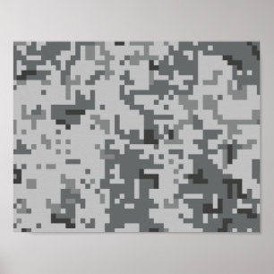Pôster padrão de camuflagem pixel cinza urbano