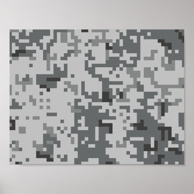 Pôster padrão de camuflagem pixel cinza urbano (Frente)