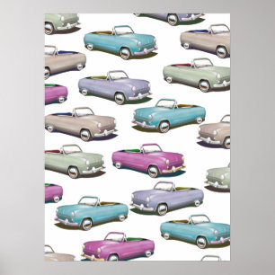 Poster Padrão de carros clássicos vintage fofos