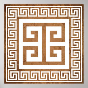 Poster Padrão de Chave Grega Design Branco