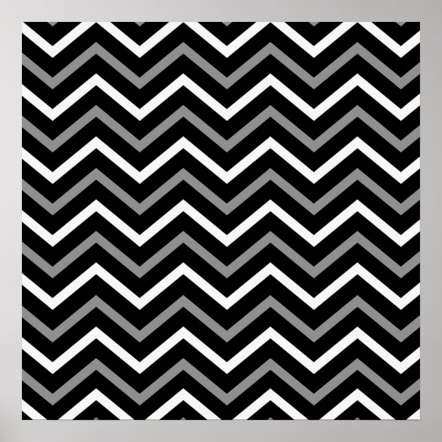 Poster Padrão De Chevon Branco E Cinza Preto Moderno Zigz (Frente)