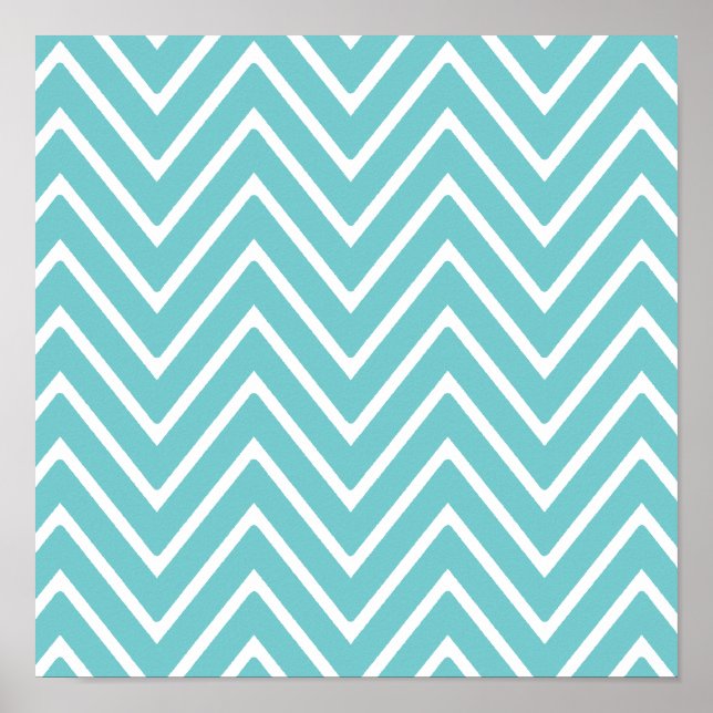 Poster Padrão de Chevron Azul Teal e Branco 2 (Frente)