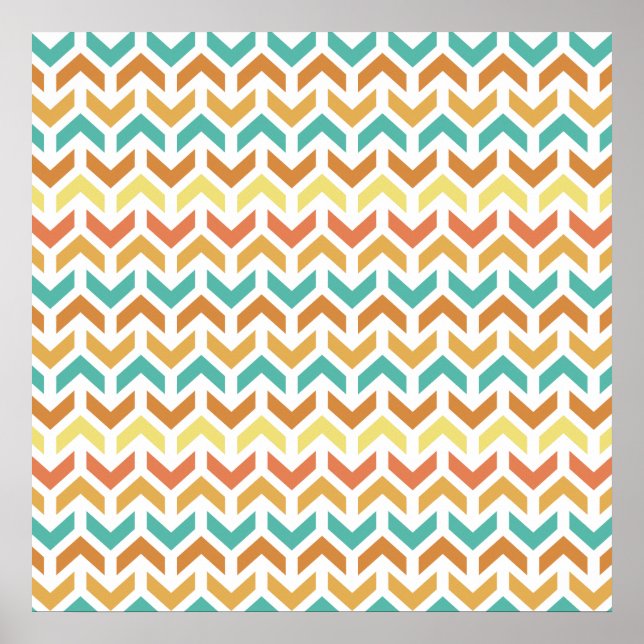 Poster Padrão de Chevron de Setas Retro Laranja Turquesa  (Frente)