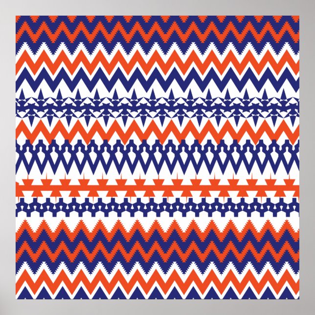 Pôster Padrão de Chevron Tribal Azul e Laranja Negrito (Frente)