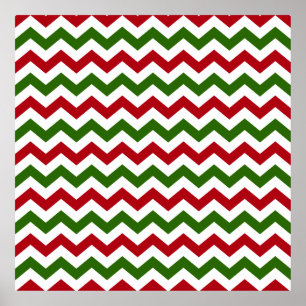 Poster Padrão de Chevron Vermelho e Verde de Natal