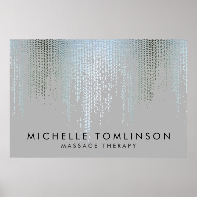 Poster Padrão de Chuva de Confetti de Prata Azul Luxe (Frente)