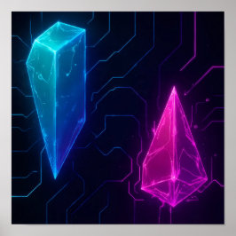 Poster Padrão de Circuito Geométrico Cyberpunk Luminoso