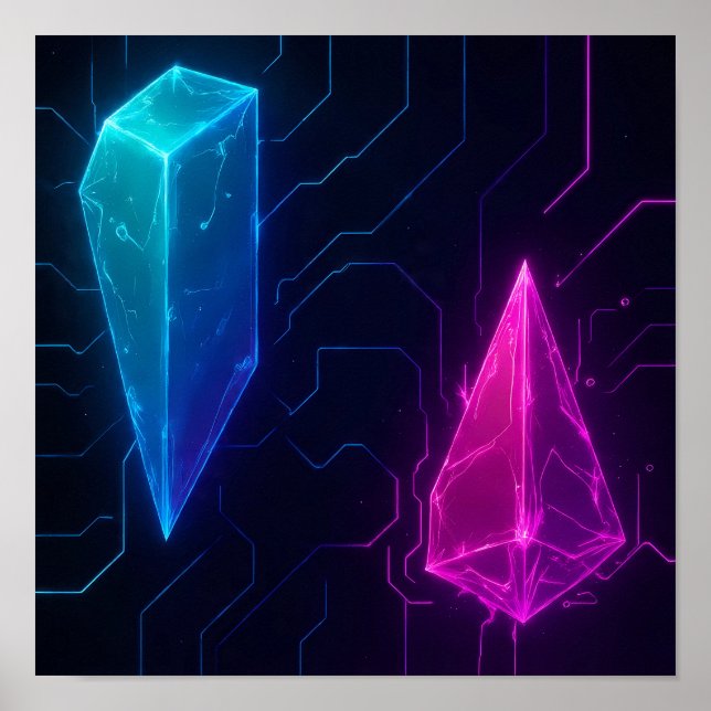 Poster Padrão de Circuito Geométrico Cyberpunk Luminoso (Frente)