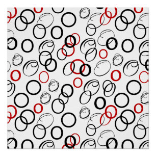 Pôster Padrão de Círculo Abstrato Preto e Vermelho
