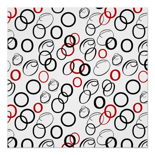 Pôster Padrão de Círculo Abstrato Preto e Vermelho (Frente)