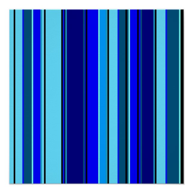 Pôster Padrão de código de barras azul geométrico (Frente)