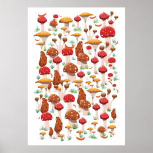 Poster Padrão de Cogumelos Fofos
