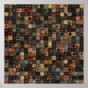 Poster Padrão de colheita colorida, sem costura, com flor