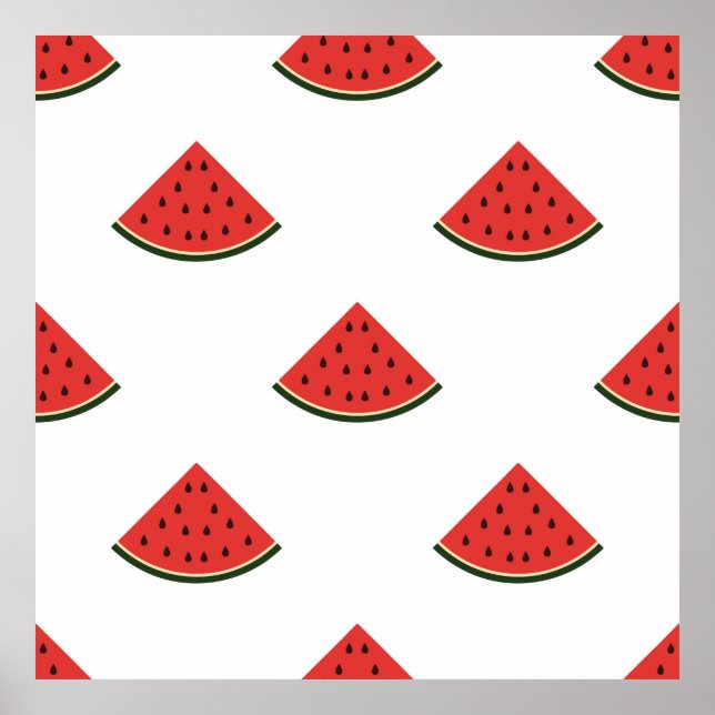 Poster Padrão de colheita com fatias de melancia num whi (Frente)