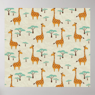 Poster Padrão de colheita da árvore Giraffe.