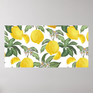 Poster Padrão de colheita perfeita de limão. Fruta trop